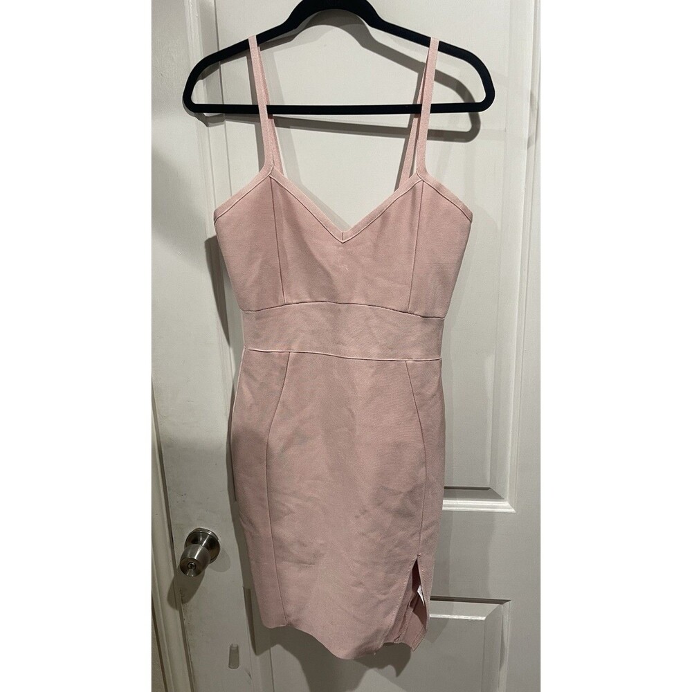 Herve Leger Bandage Dress S Mauve Bodycon Midi Deep V Neck Cocktail Dress Pink L